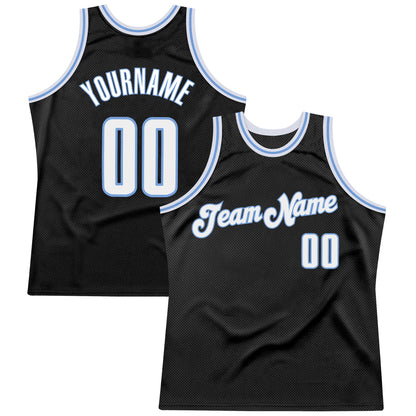 Custom Black White-Light Blue Authentic Throwback Basketball Jersey - Sky-Custom