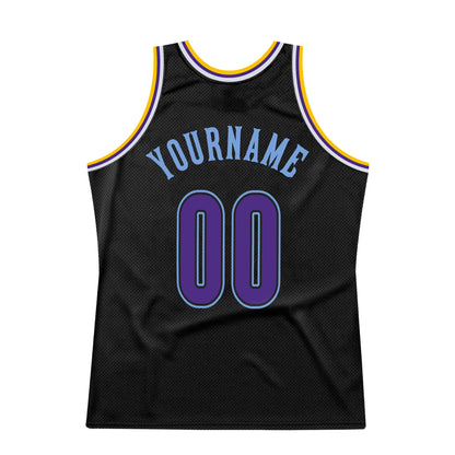 Custom Black Purple-Light Blue Authentic Throwback Basketball Jersey - Sky-Custom