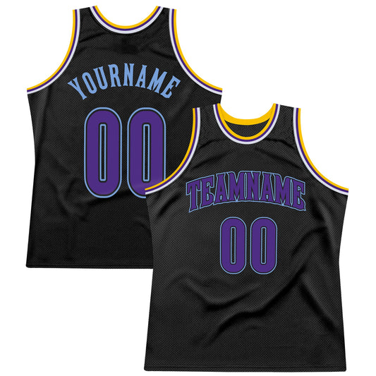 Custom Black Purple-Light Blue Authentic Throwback Basketball Jersey - Sky-Custom