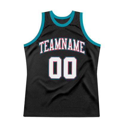 Custom Black White-Teal Authentic Throwback Basketball Jersey - Sky-Custom