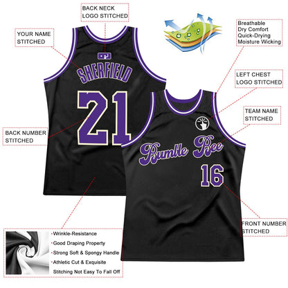 Custom Black Purple-Cream Authentic Throwback Basketball Jersey - Sky-Custom