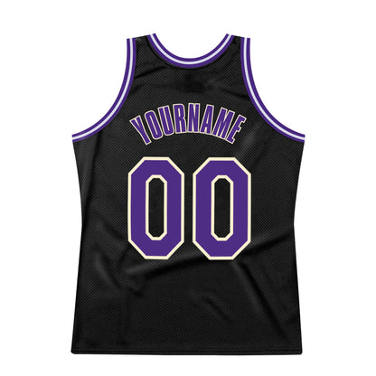 Custom Black Purple-Cream Authentic Throwback Basketball Jersey - Sky-Custom