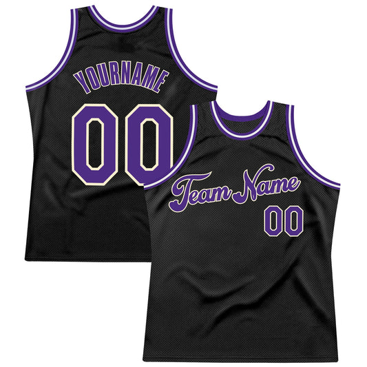 Custom Black Purple-Cream Authentic Throwback Basketball Jersey - Sky-Custom
