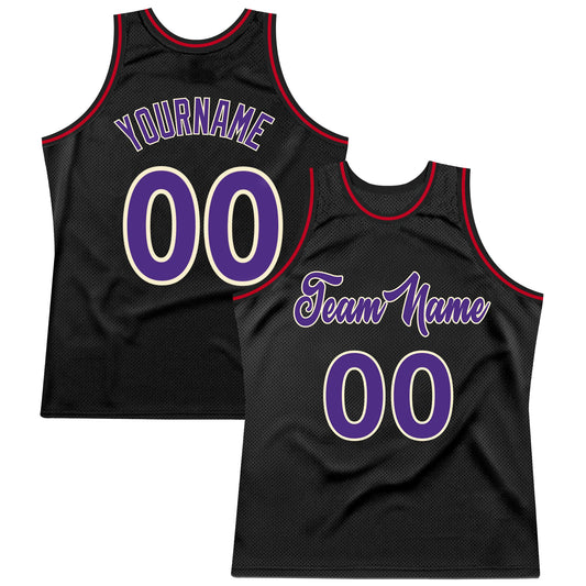 Custom Black Purple-Red Authentic Throwback Basketball Jersey - Sky-Custom