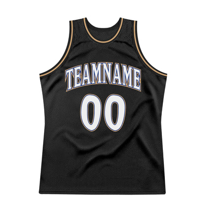Custom Black White-Old Gold Authentic Throwback Basketball Jersey - Sky-Custom