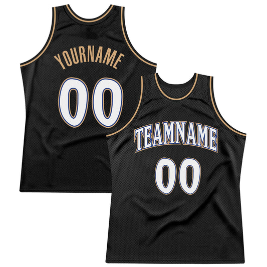 Custom Black White-Old Gold Authentic Throwback Basketball Jersey - Sky-Custom