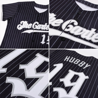 Custom Black Gray Pinstripe White-Gray Authentic Baseball Jersey - Sky-Custom