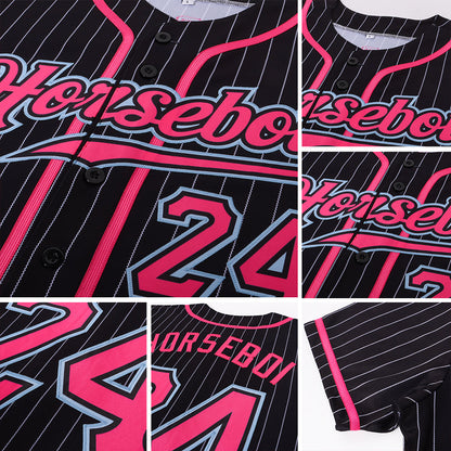 Custom Black White Pinstripe Pink-Light Blue Authentic Baseball Jersey - Sky-Custom