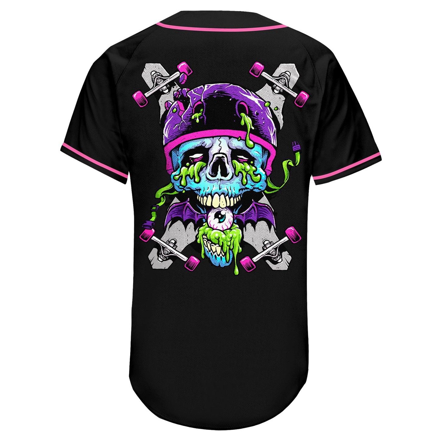 Custom Black Light Blue-Pink Authentic Skull Fashion Baseball Jersey - Sky-Custom