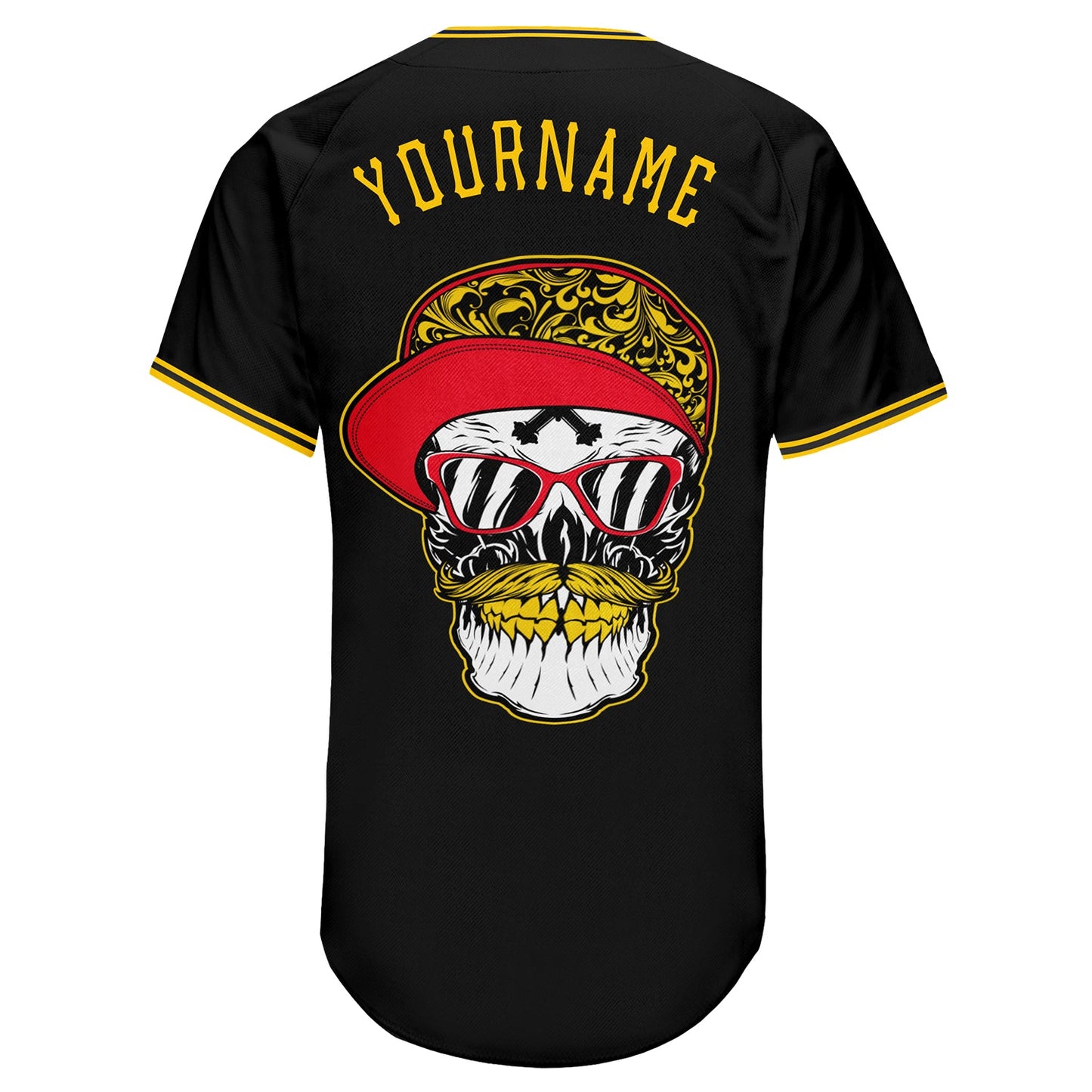 Custom Black Gold-White Authentic Skull Fashion Baseball Jersey - Sky-Custom