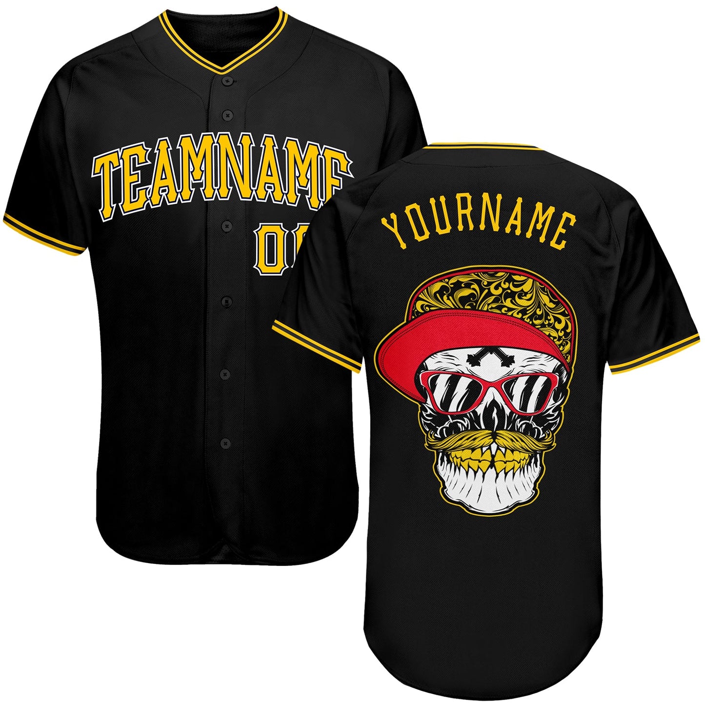Custom Black Gold-White Authentic Skull Fashion Baseball Jersey - Sky-Custom