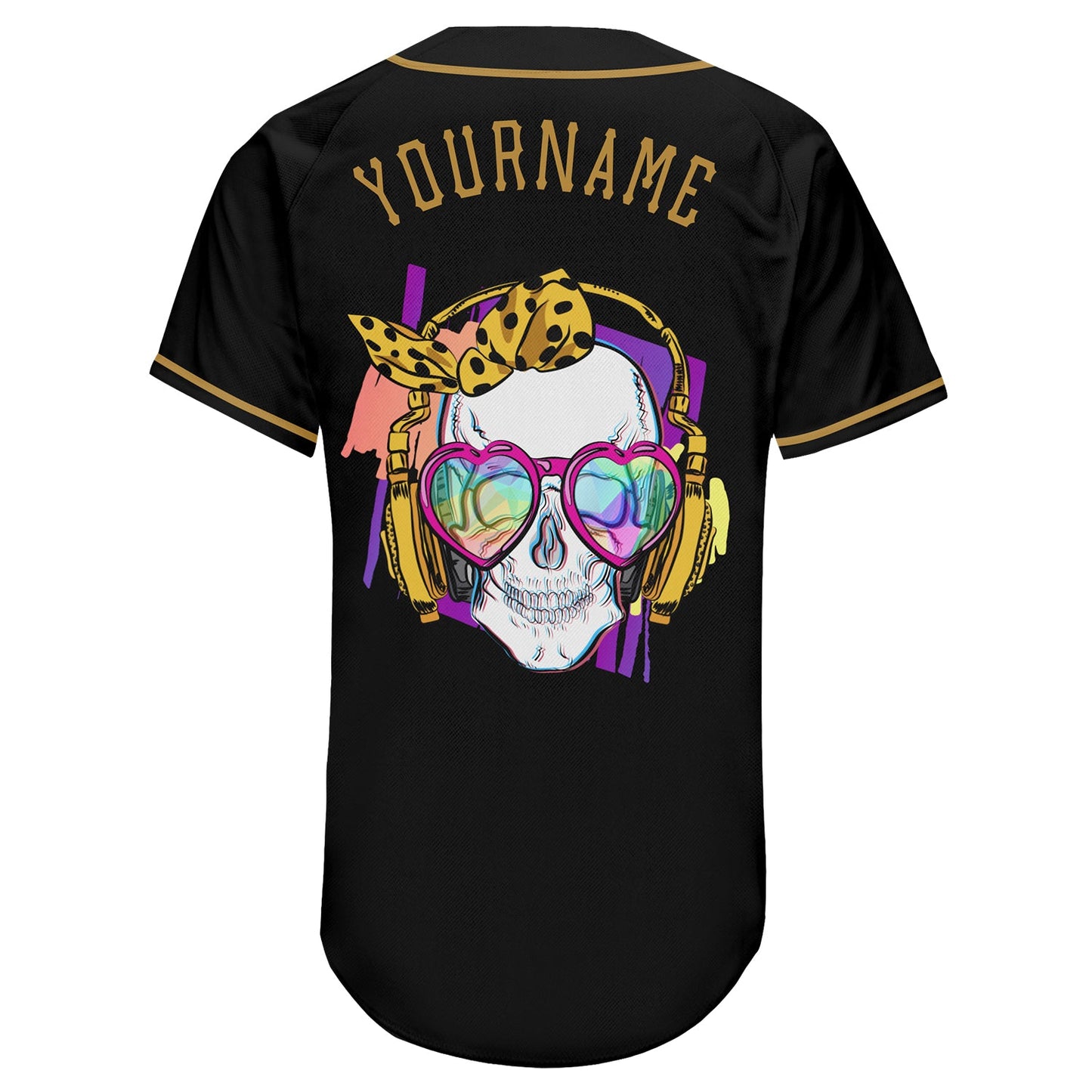 Custom Black Black-Old Gold Authentic Skull Fashion Baseball Jersey - Sky-Custom