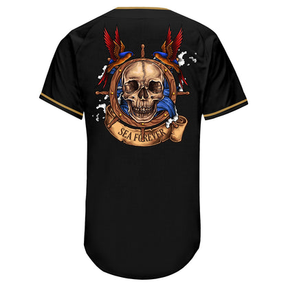 Custom Black Black-Old Gold Authentic Skull Fashion Baseball Jersey - Sky-Custom