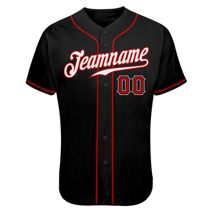 Custom Black White-Red Authentic Skull Fashion Baseball Jersey - Sky-Custom