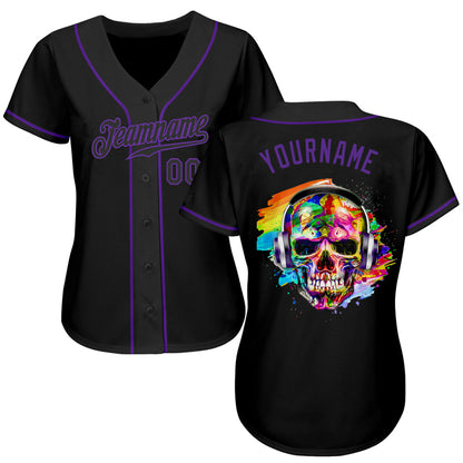 Custom Black Black-Purple Authentic Skull Fashion Baseball Jersey - Sky-Custom