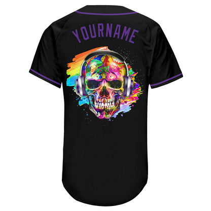 Custom Black Black-Purple Authentic Skull Fashion Baseball Jersey - Sky-Custom