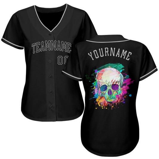Custom Black Black-Gray Authentic Skull Fashion Baseball Jersey - Sky-Custom