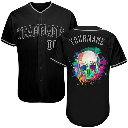 Custom Black Black-Gray Authentic Skull Fashion Baseball Jersey - Sky-Custom