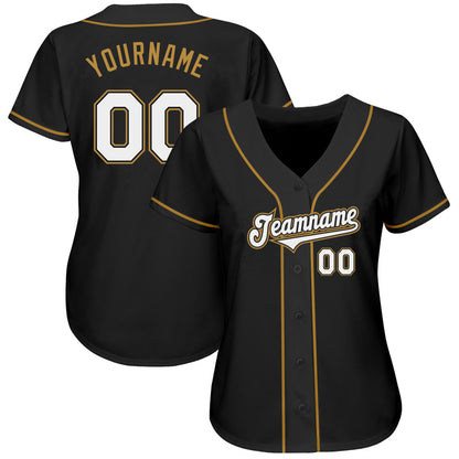 Custom Black White-Old Gold Authentic Baseball Jersey - Sky-Custom