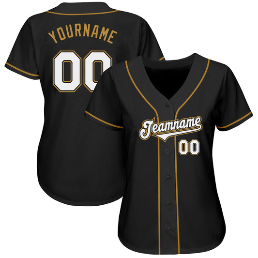 Custom Black White-Old Gold Authentic Baseball Jersey - Sky-Custom