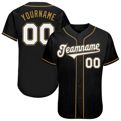 Custom Black White-Old Gold Authentic Baseball Jersey - Sky-Custom
