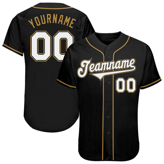 Custom Black White-Old Gold Authentic Baseball Jersey - Sky-Custom