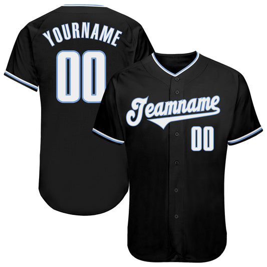 Custom Black White-Light Blue Authentic Baseball Jersey - Sky-Custom