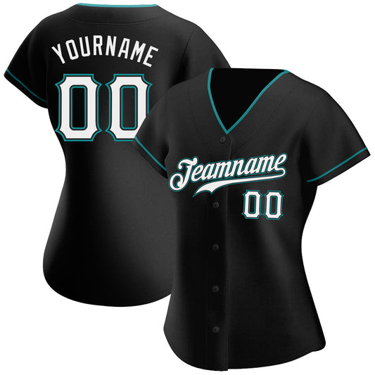 Custom Black White-Teal Authentic Baseball Jersey - Sky-Custom