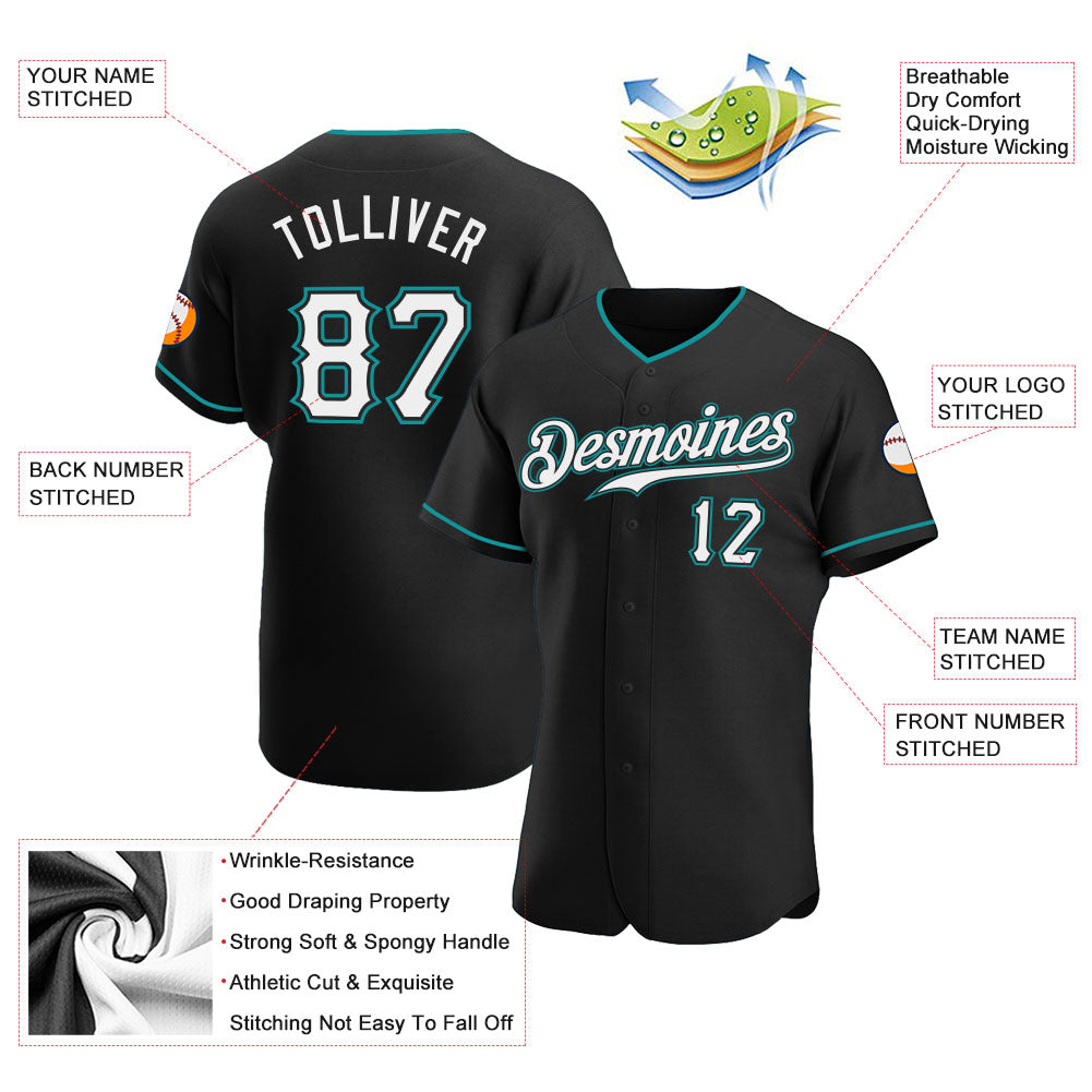 Custom Black White-Teal Authentic Baseball Jersey - Sky-Custom