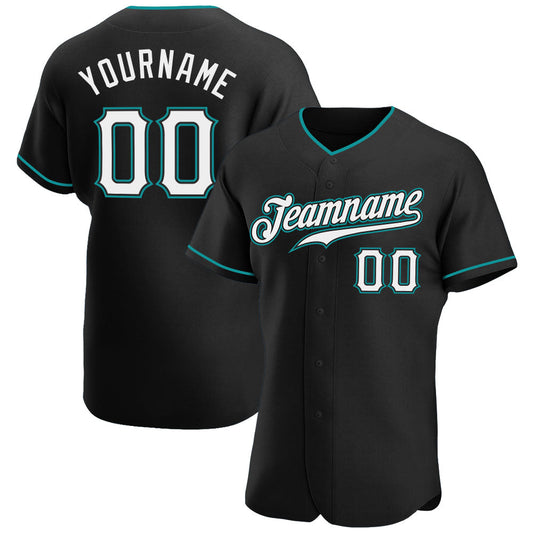 Custom Black White-Teal Authentic Baseball Jersey - Sky-Custom