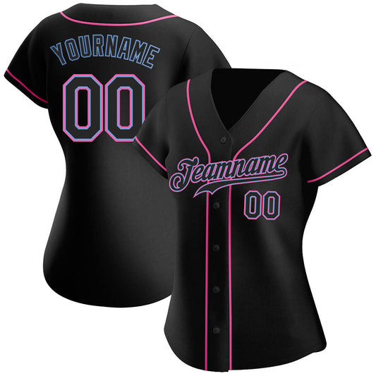 Custom Black Black-Pink Authentic Baseball Jersey - Sky-Custom