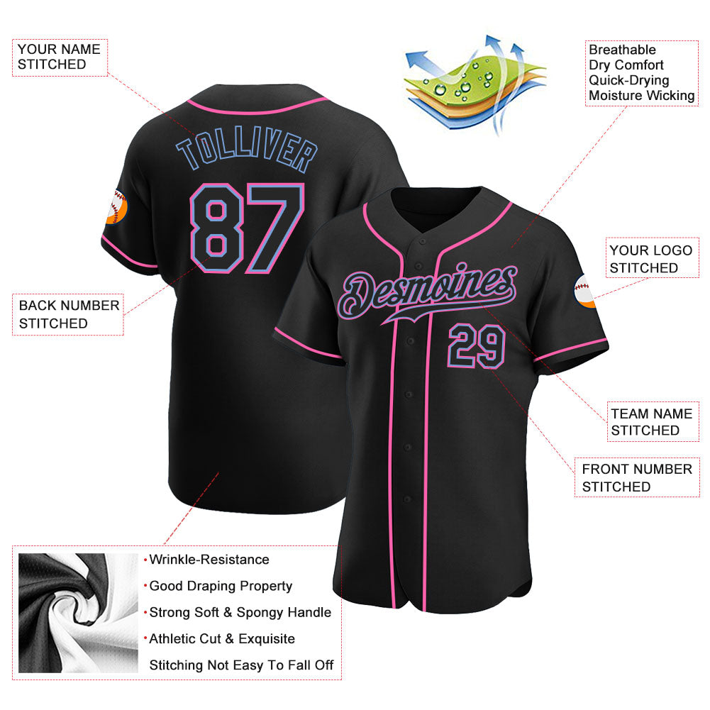 Custom Black Black-Pink Authentic Baseball Jersey - Sky-Custom
