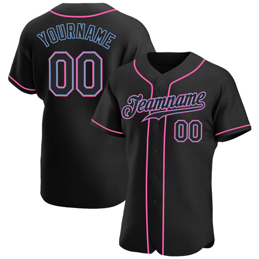 Custom Black Black-Pink Authentic Baseball Jersey - Sky-Custom