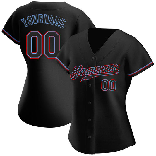 Custom Black Black-Red Authentic Baseball Jersey - Sky-Custom