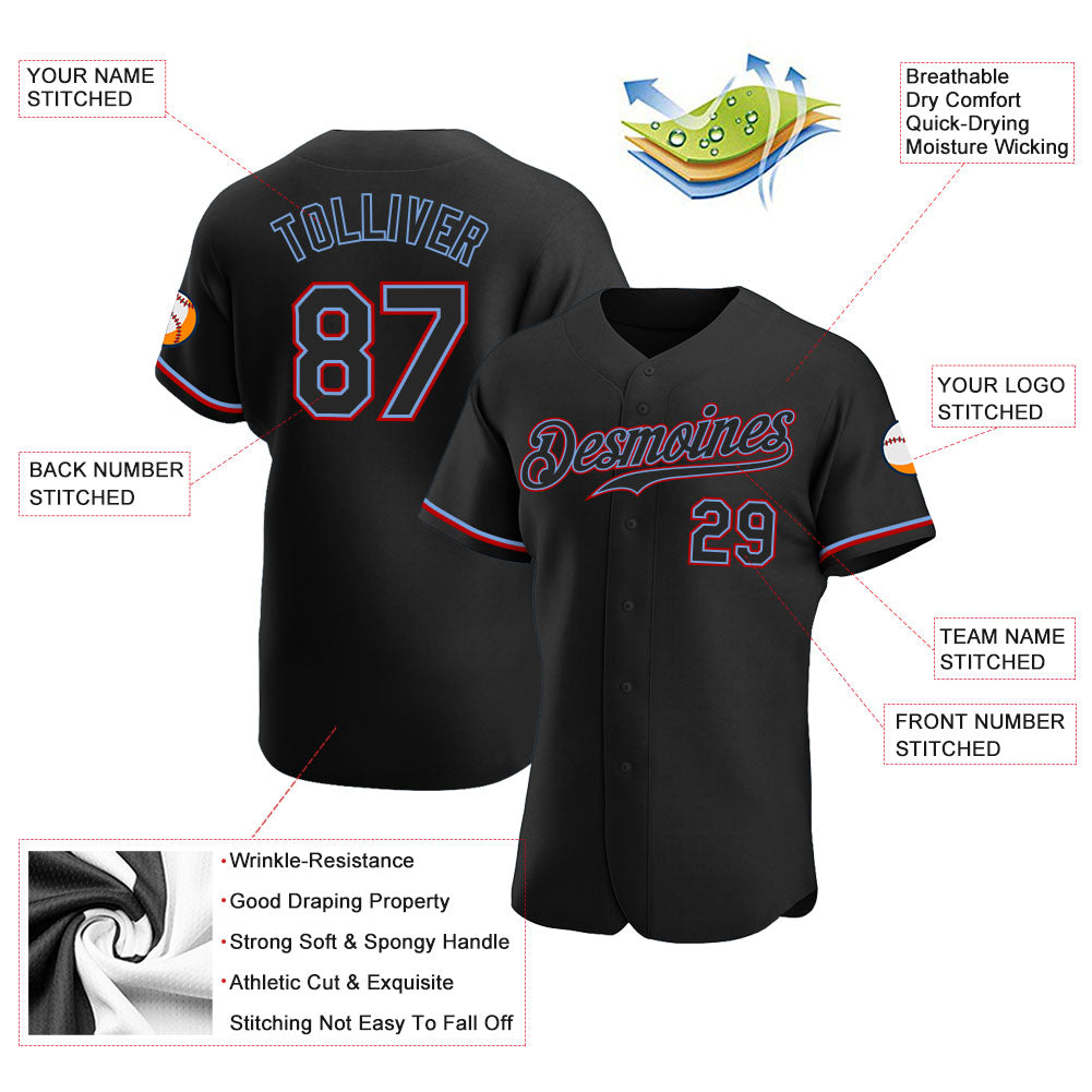 Custom Black Black-Red Authentic Baseball Jersey - Sky-Custom
