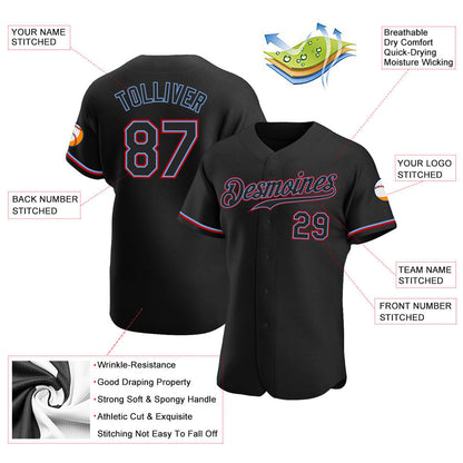 Custom Black Black-Red Authentic Baseball Jersey - Sky-Custom