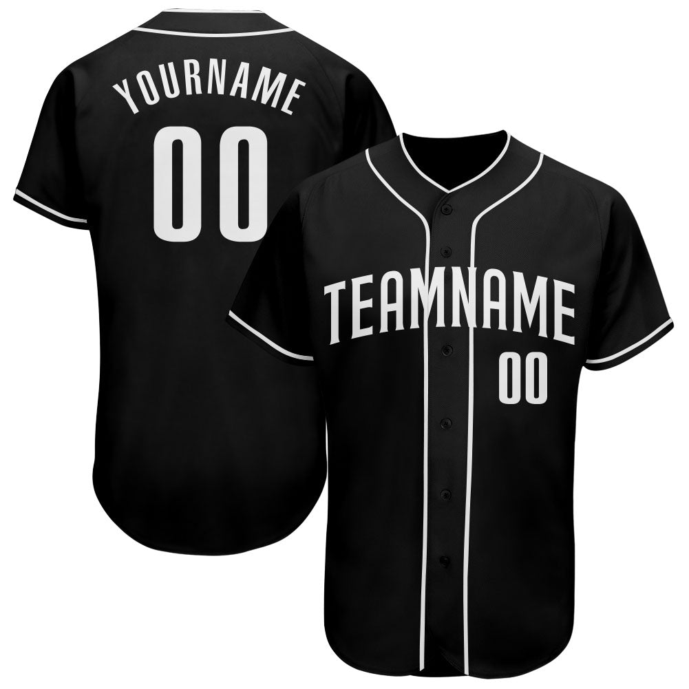 Custom Black White Authentic Baseball Jersey - Sky-Custom