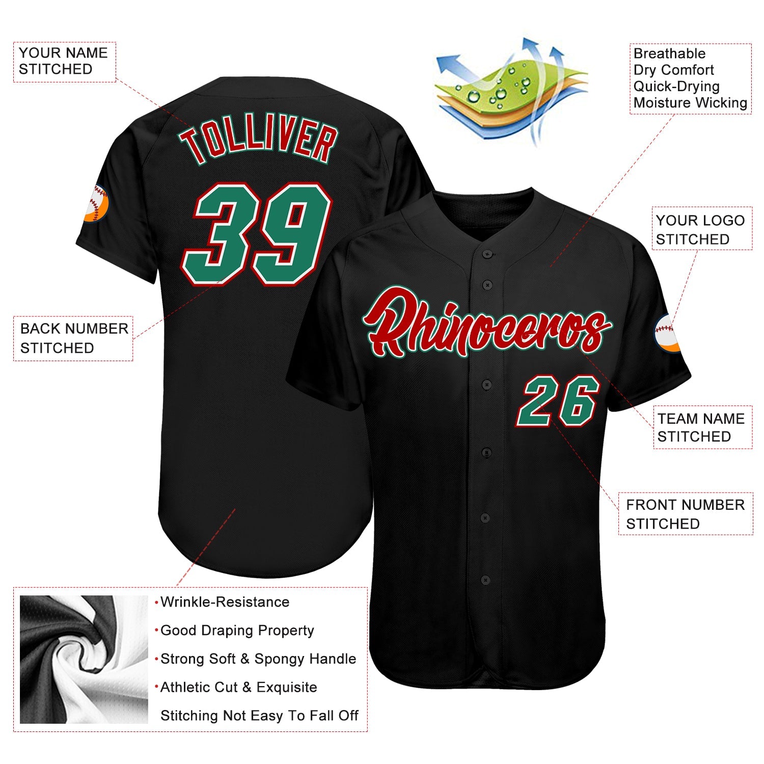Custom Black Kelly Green-Red Authentic Baseball Jersey - Sky-Custom