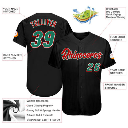 Custom Black Kelly Green-Red Authentic Baseball Jersey - Sky-Custom