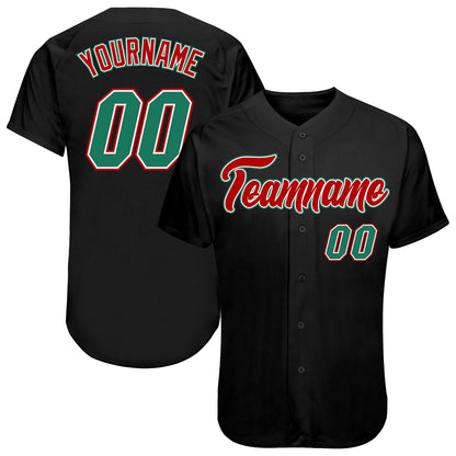 Custom Black Kelly Green-Red Authentic Baseball Jersey - Sky-Custom