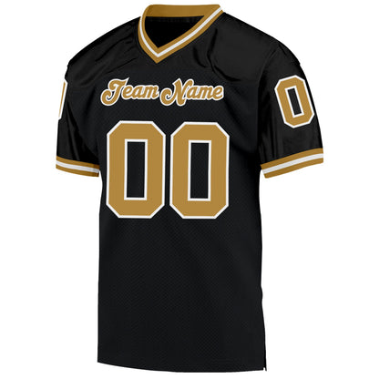 Custom Black Old Gold-White Mesh Authentic Throwback Football Jersey - Sky-Custom