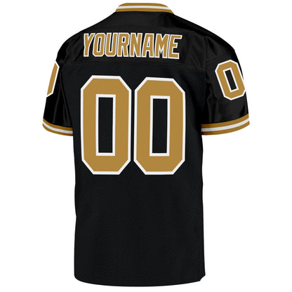 Custom Black Old Gold-White Mesh Authentic Throwback Football Jersey - Sky-Custom