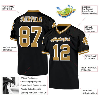 Custom Black Old Gold-White Mesh Authentic Throwback Football Jersey - Sky-Custom