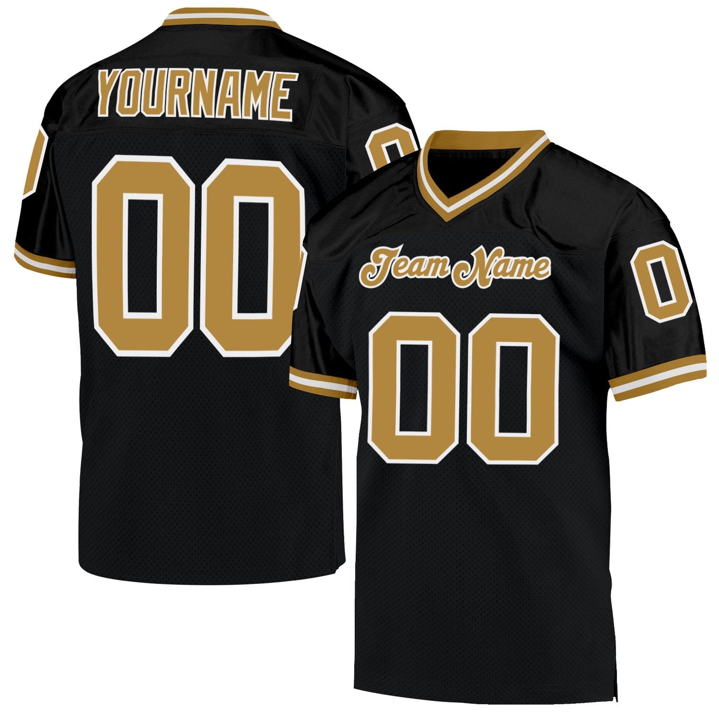 Custom Black Old Gold-White Mesh Authentic Throwback Football Jersey - Sky-Custom