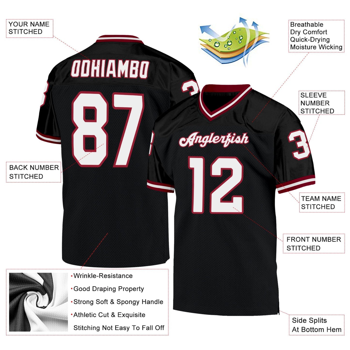 Custom Black White-Cardinal Mesh Authentic Throwback Football Jersey - Sky-Custom