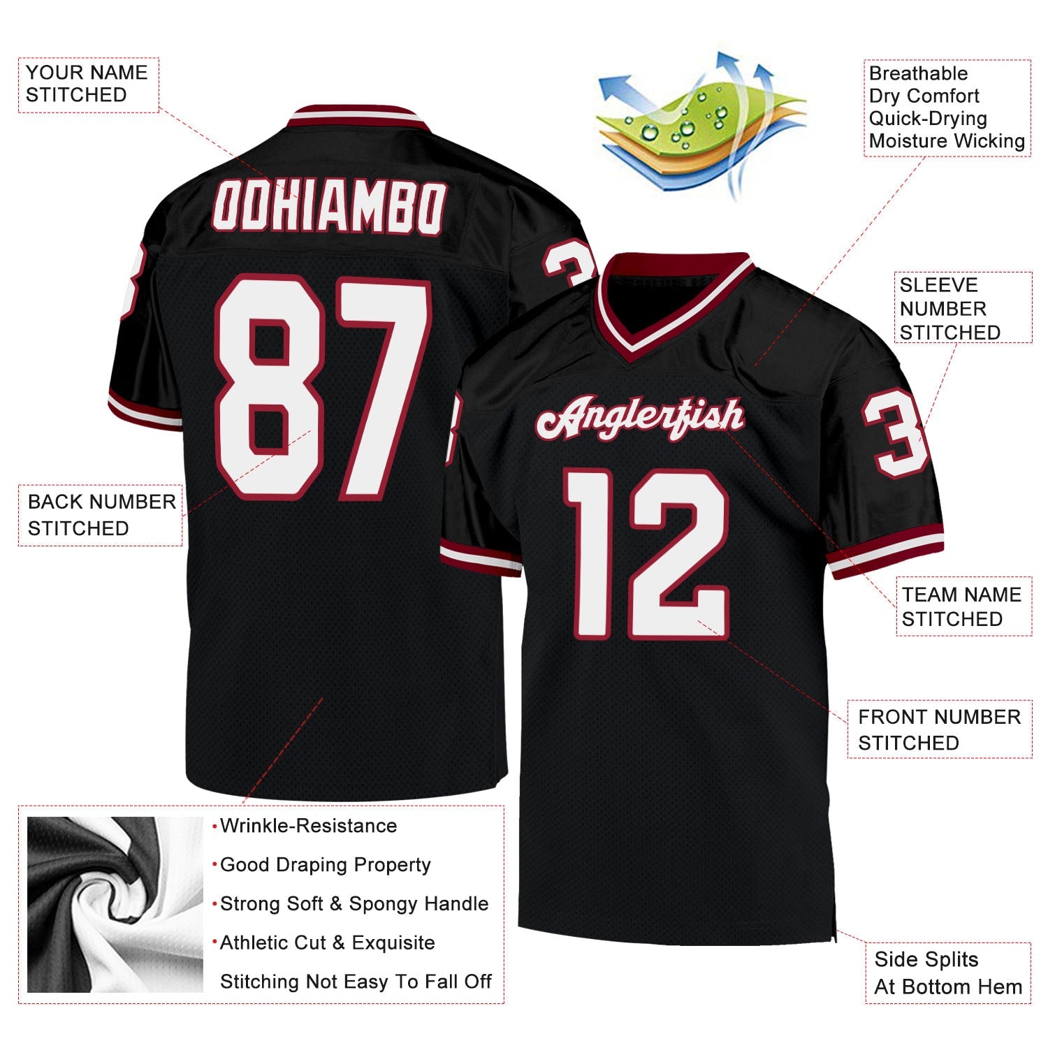 Custom Black White-Cardinal Mesh Authentic Throwback Football Jersey - Sky-Custom