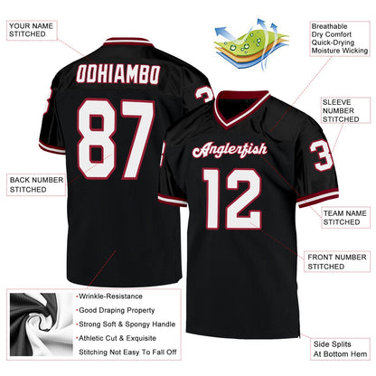 Custom Black White-Cardinal Mesh Authentic Throwback Football Jersey - Sky-Custom