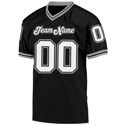 Custom Black White-Gray Mesh Authentic Throwback Football Jersey - Sky-Custom