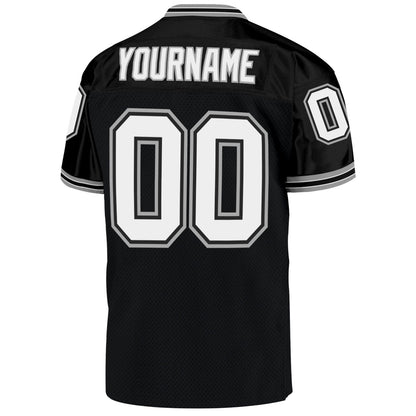 Custom Black White-Gray Mesh Authentic Throwback Football Jersey - Sky-Custom