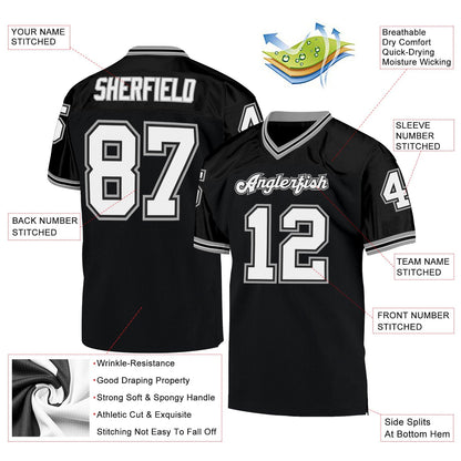 Custom Black White-Gray Mesh Authentic Throwback Football Jersey - Sky-Custom